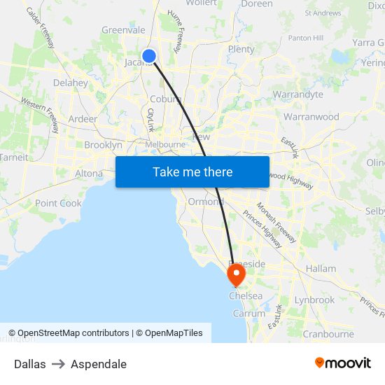 Dallas to Aspendale map