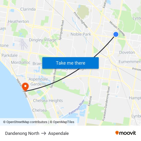 Dandenong North to Aspendale map