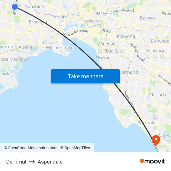 Derrimut to Aspendale map