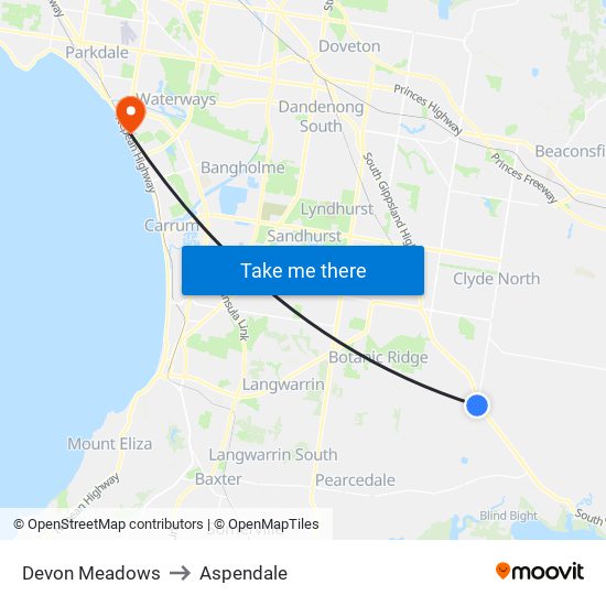 Devon Meadows to Aspendale map