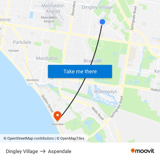 Dingley Village to Aspendale map