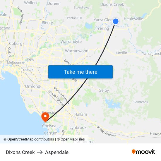 Dixons Creek to Aspendale map