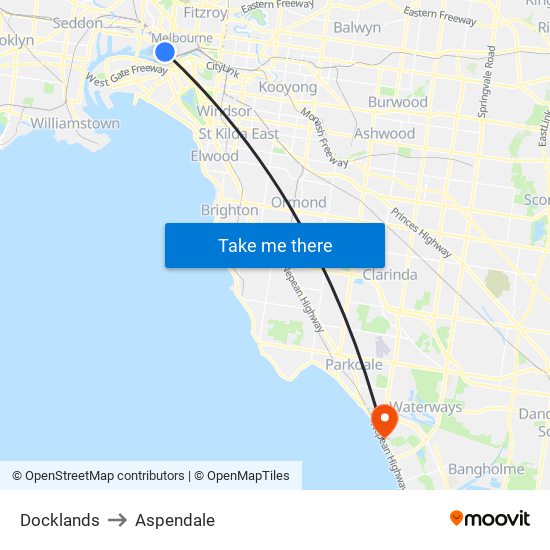 Docklands to Aspendale map