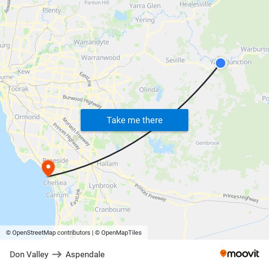 Don Valley to Aspendale map