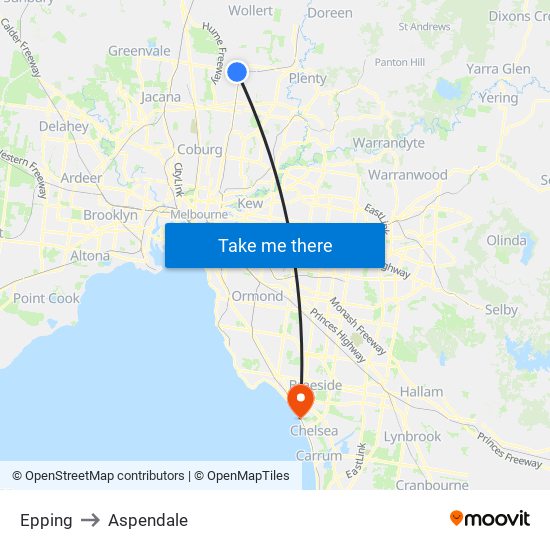 Epping to Aspendale map