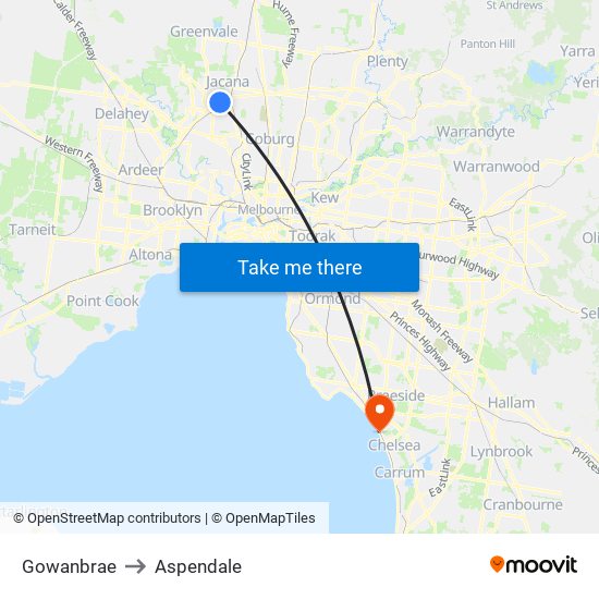 Gowanbrae to Aspendale map