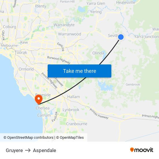 Gruyere to Aspendale map
