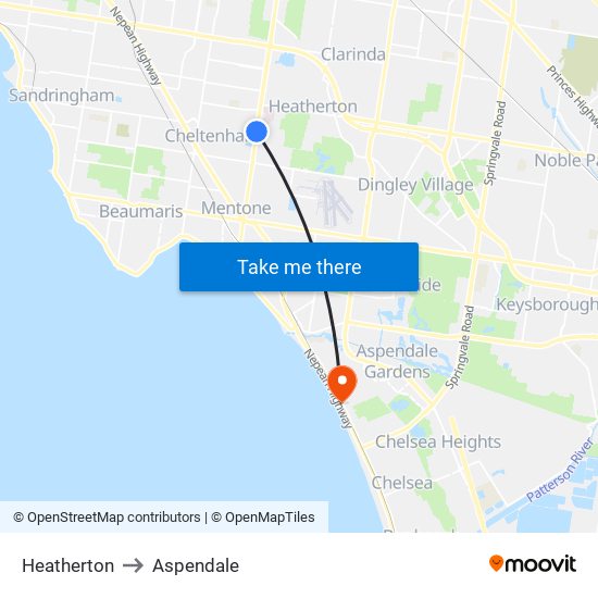 Heatherton to Aspendale map