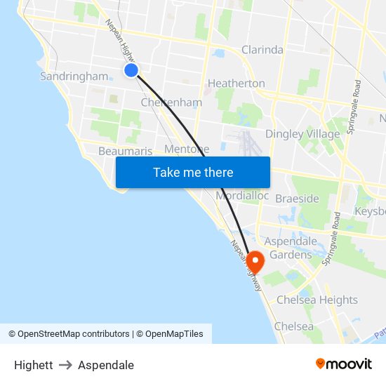 Highett to Aspendale map