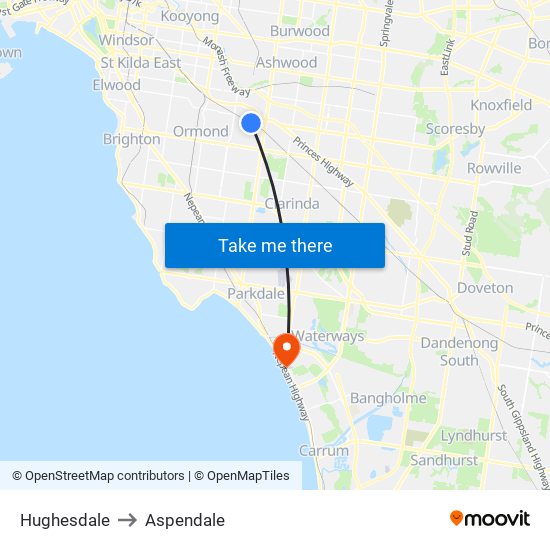 Hughesdale to Aspendale map