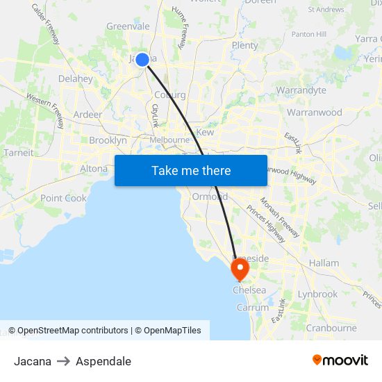 Jacana to Aspendale map