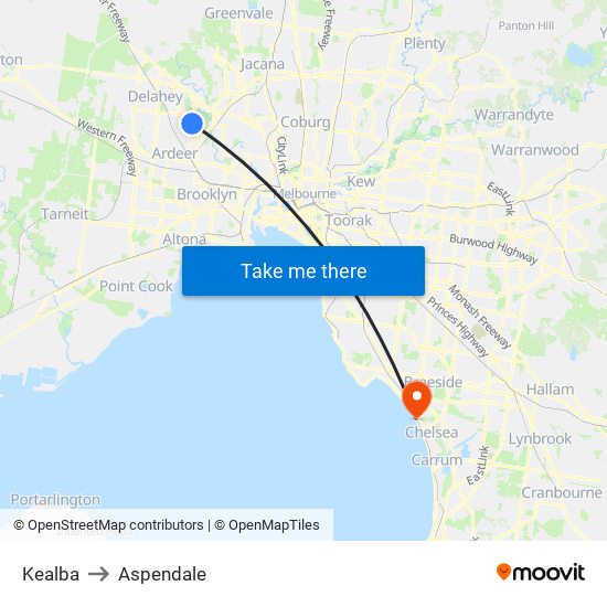 Kealba to Aspendale map