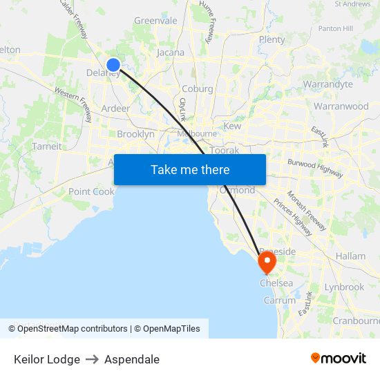 Keilor Lodge to Aspendale map