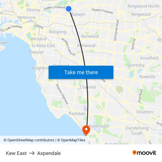 Kew East to Aspendale map