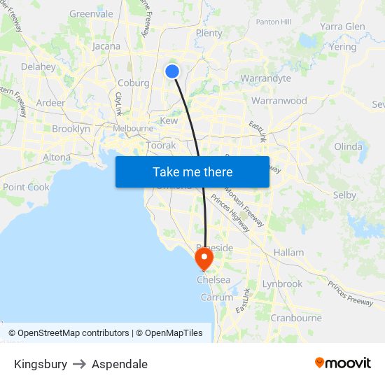 Kingsbury to Aspendale map