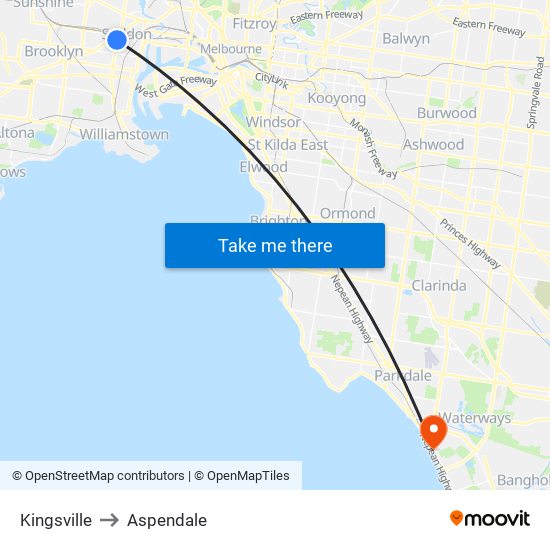 Kingsville to Aspendale map