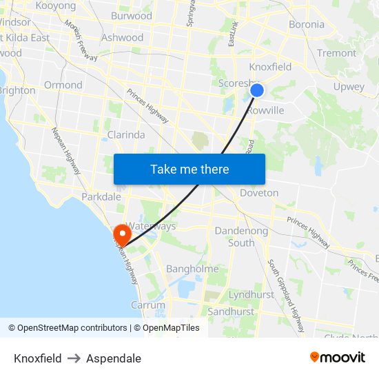 Knoxfield to Aspendale map