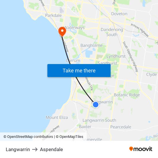 Langwarrin to Aspendale map