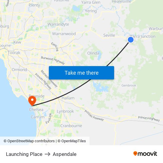 Launching Place to Aspendale map