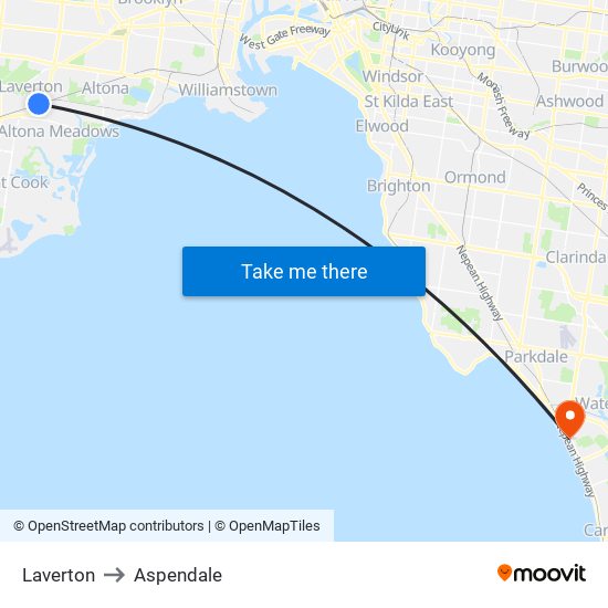 Laverton to Aspendale map