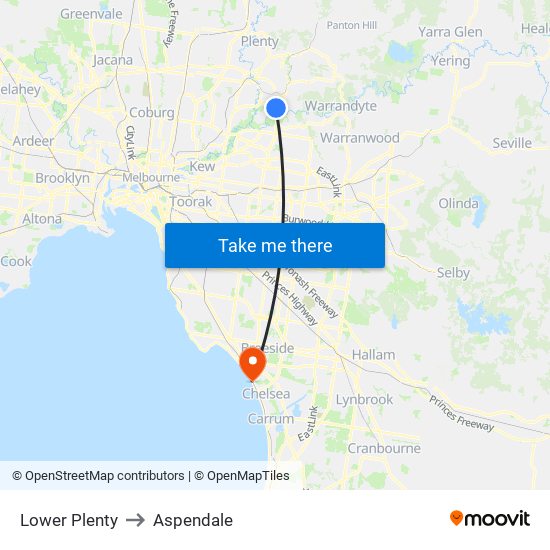 Lower Plenty to Aspendale map