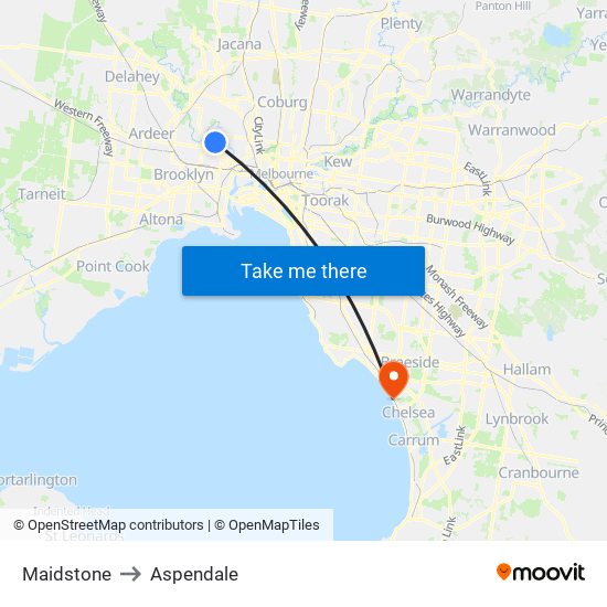 Maidstone to Aspendale map