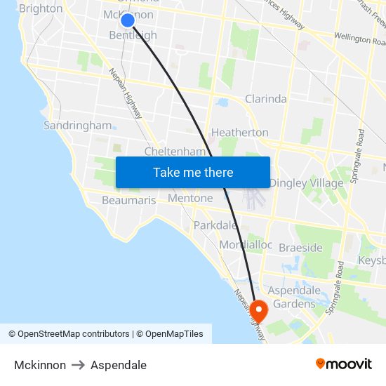 Mckinnon to Aspendale map