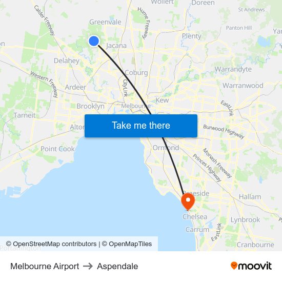 Melbourne Airport to Aspendale map