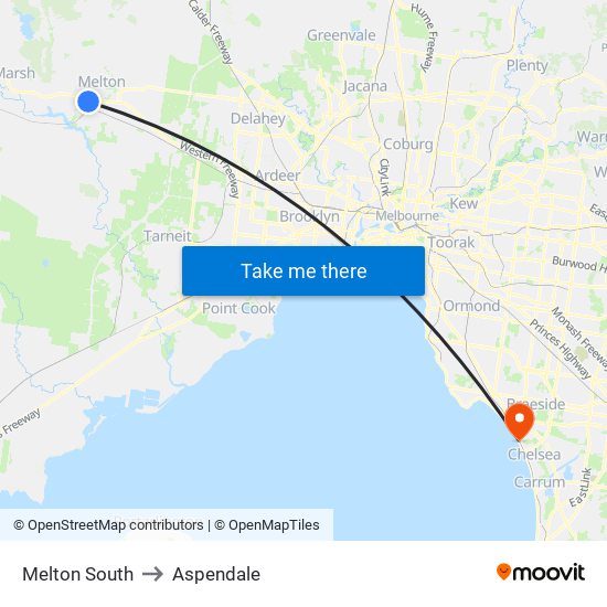 Melton South to Aspendale map