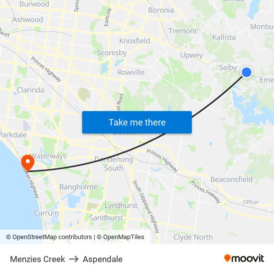 Menzies Creek to Aspendale map