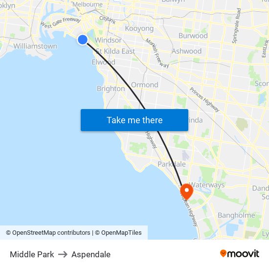 Middle Park to Aspendale map