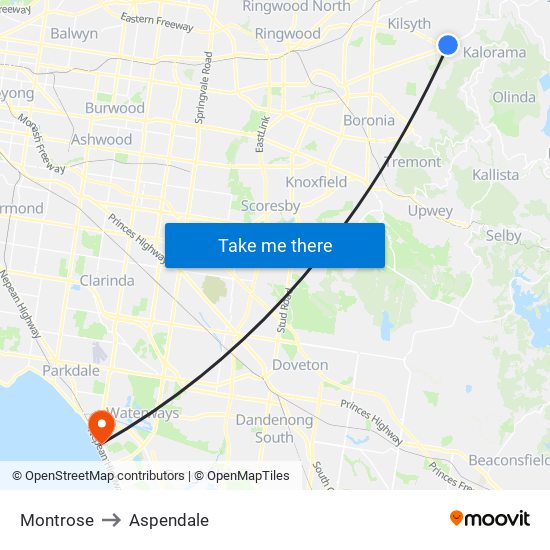 Montrose to Aspendale map