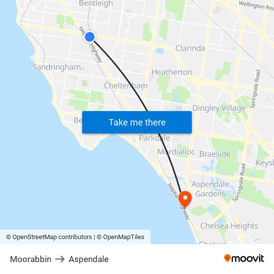 Moorabbin to Aspendale map