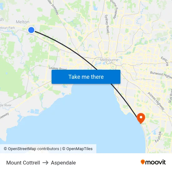 Mount Cottrell to Aspendale map