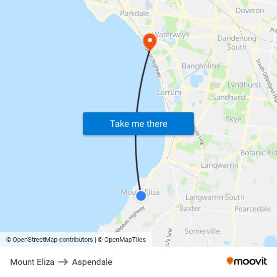 Mount Eliza to Aspendale map