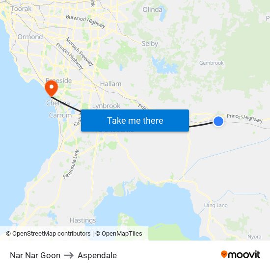 Nar Nar Goon to Aspendale map