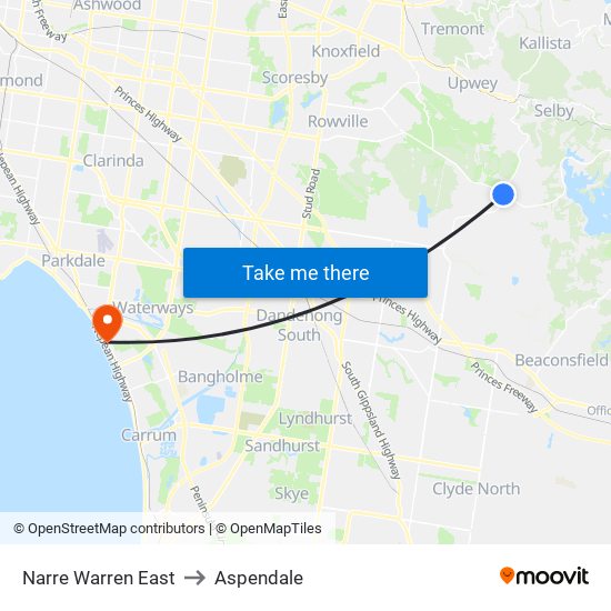 Narre Warren East to Aspendale map