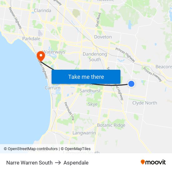 Narre Warren South to Aspendale map