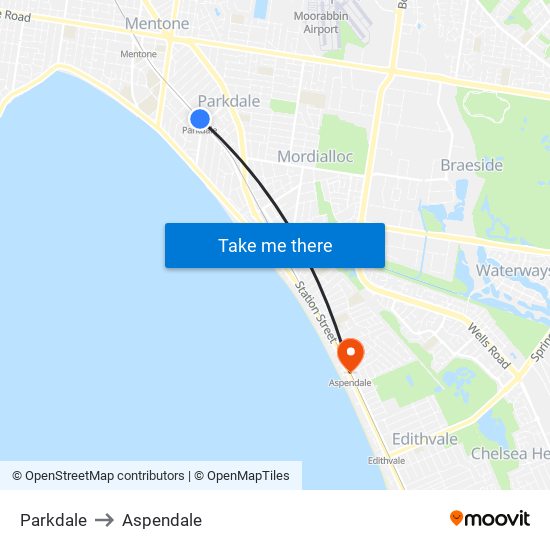 Parkdale to Aspendale map