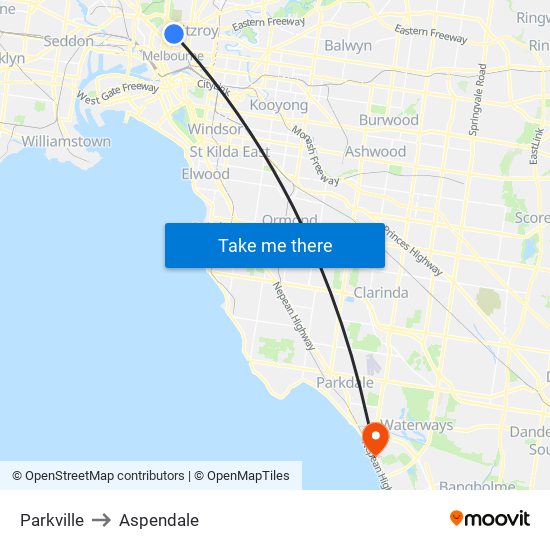 Parkville to Aspendale map