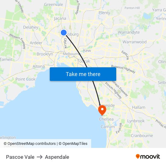 Pascoe Vale to Aspendale map