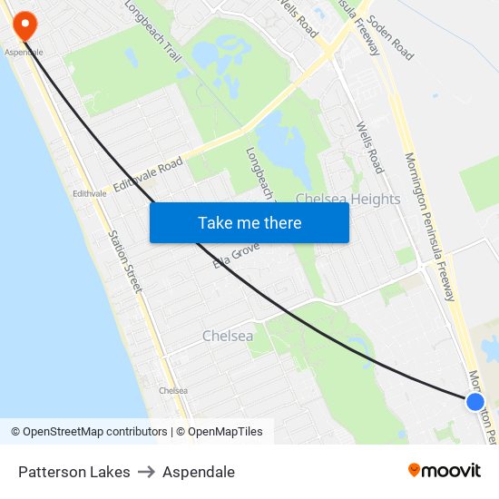 Patterson Lakes to Aspendale map