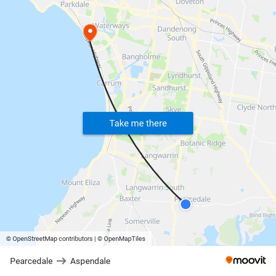 Pearcedale to Aspendale map