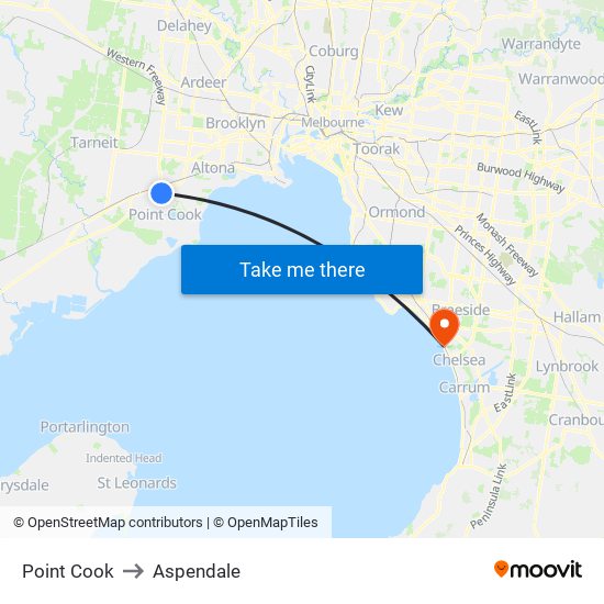 Point Cook to Aspendale map