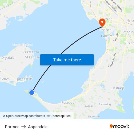 Portsea to Aspendale map