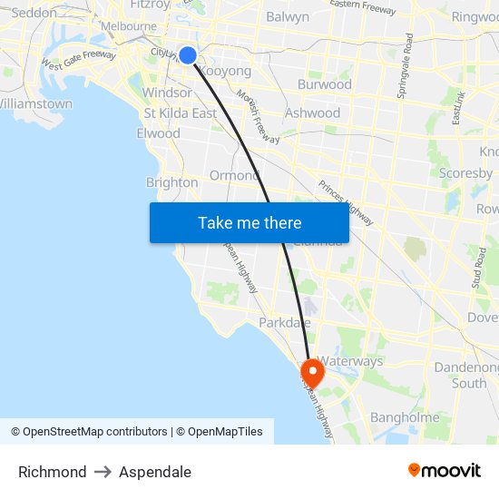 Richmond to Aspendale map