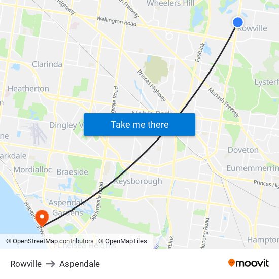 Rowville to Aspendale map