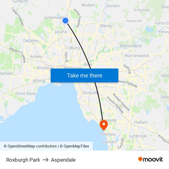 Roxburgh Park to Aspendale map