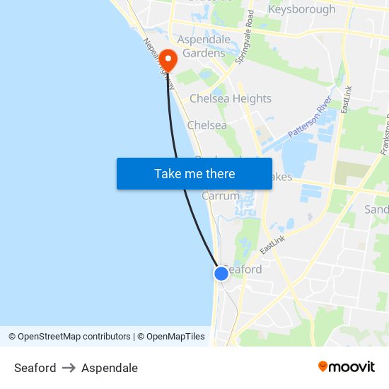 Seaford to Aspendale map