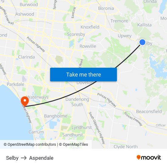 Selby to Aspendale map